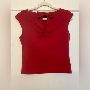 H&M Red Cap Sleeve Blouse with Bow Accents